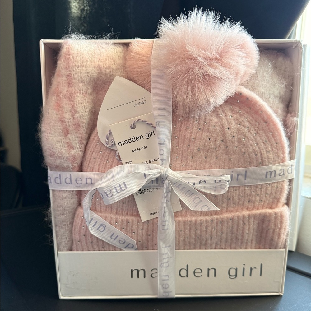 Women's madden girl Rhinestone Beanie & Scarf Gift Set
